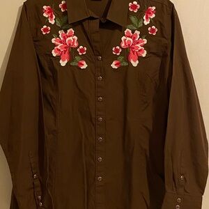 Ariat Women’s Brown Floral Embroidered Button-Down Shirt